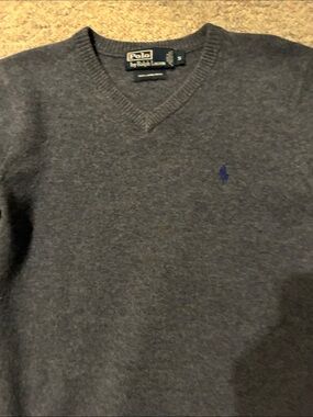 Polo by Ralph Lauren Charcoal Gray V-Neck Sweater with Navy Pony